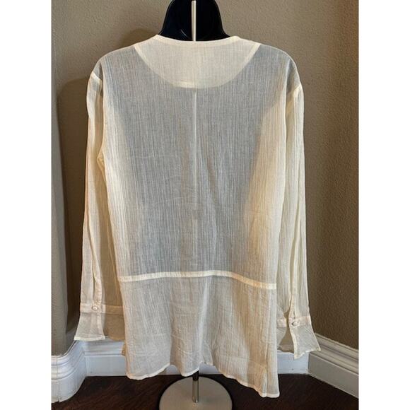 Women's Medium Eri + Ali Anthropologie Cream Sheer Lace Long Sleeve Blouse - Picture 6 of 8